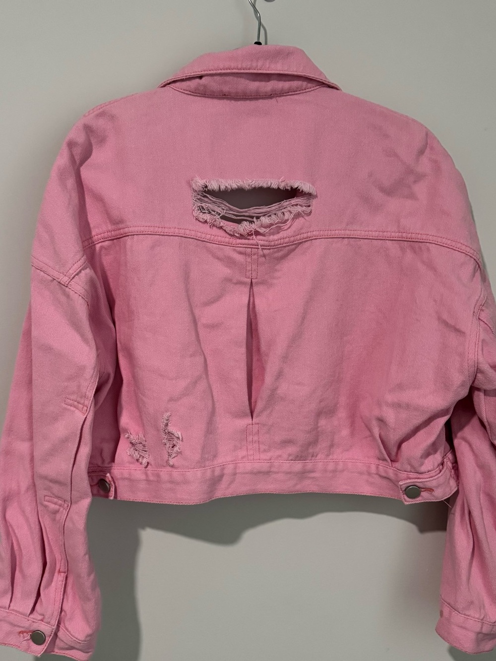 Pink Distressed Denim Jacket - Picture 7 of 7